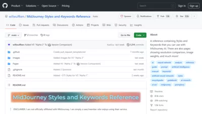 MidJourney Styles & Keywords screenshot
